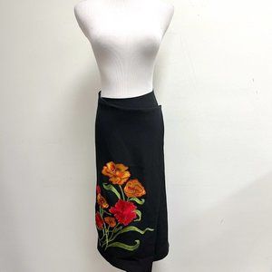HARARI silk EMBROIDERED floral WRAP MIDI Skirt S